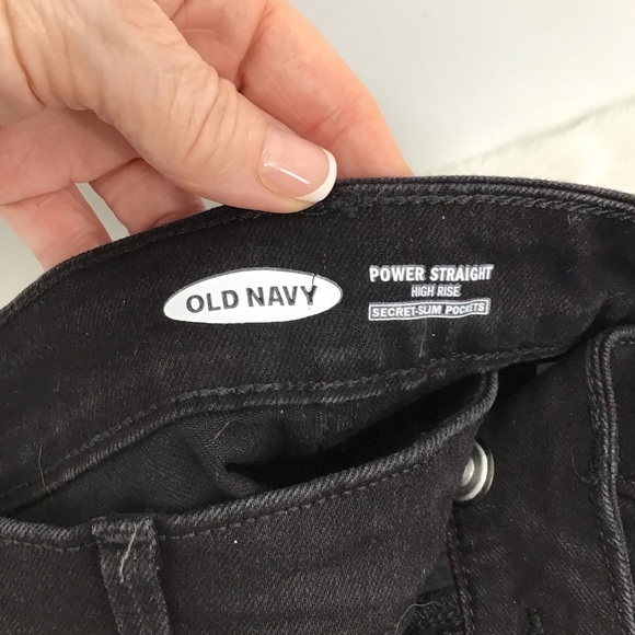 Old Navy High Rise power Slim Straight Distressed Jeans Black NWT Size 12 - Picture 7 of 7